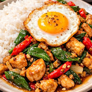 Basil stir fried/ White rices